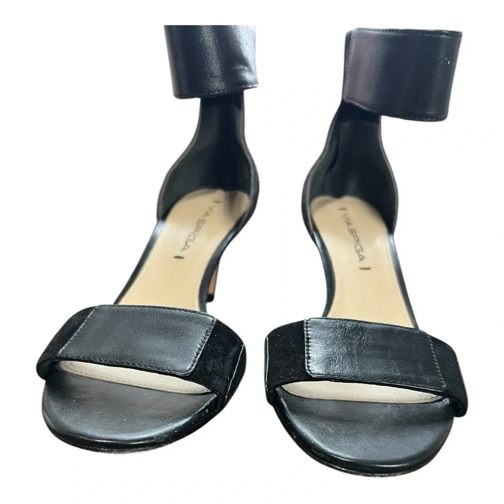 Via Spiga B-Lavinia Black Stilettos Zippered Heel and Ankle Strap Accents 6M